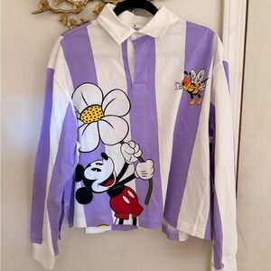 NWT Disney Mickey Purple White Polo Top Long Sleeve